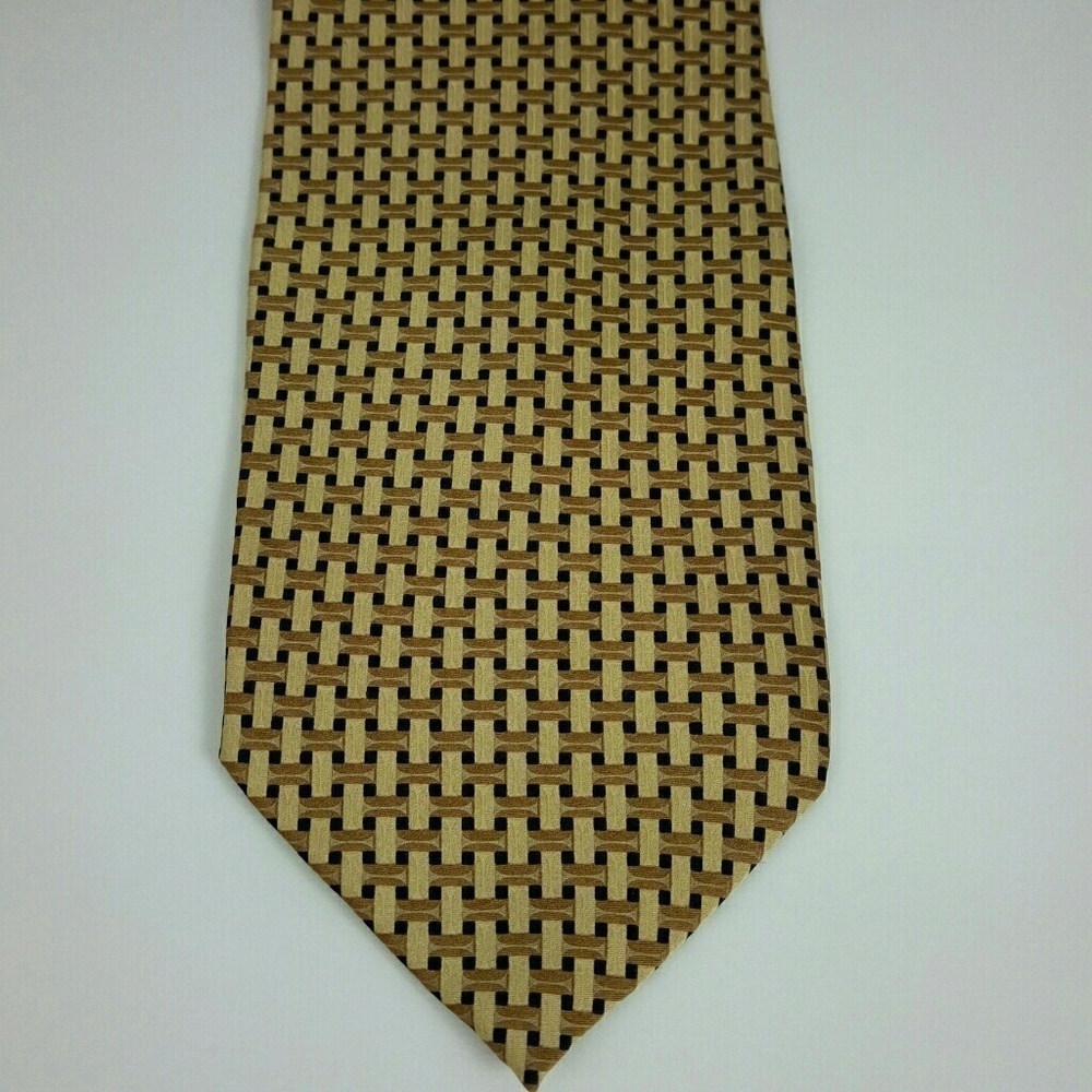 Dimoggio Gold Brown Black Geometric Silk Tie